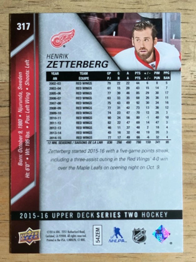 2015-16 Upper Deck #317 Henrik Zetterberg