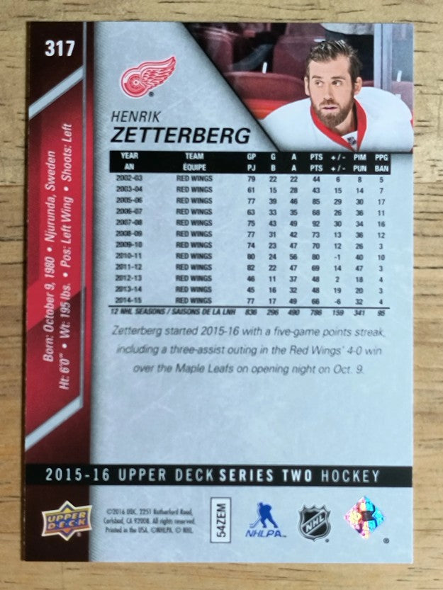 2015-16 Upper Deck #317 Henrik Zetterberg