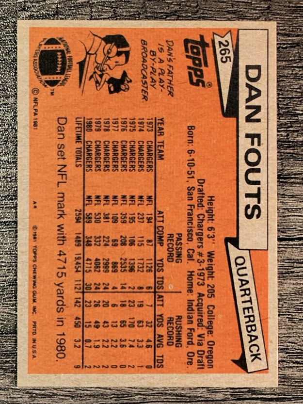 1981 Topps #265 Dan Fouts