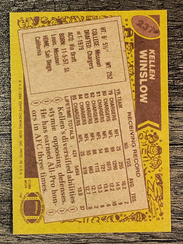 1986 Topps #237 Kellen Winslow