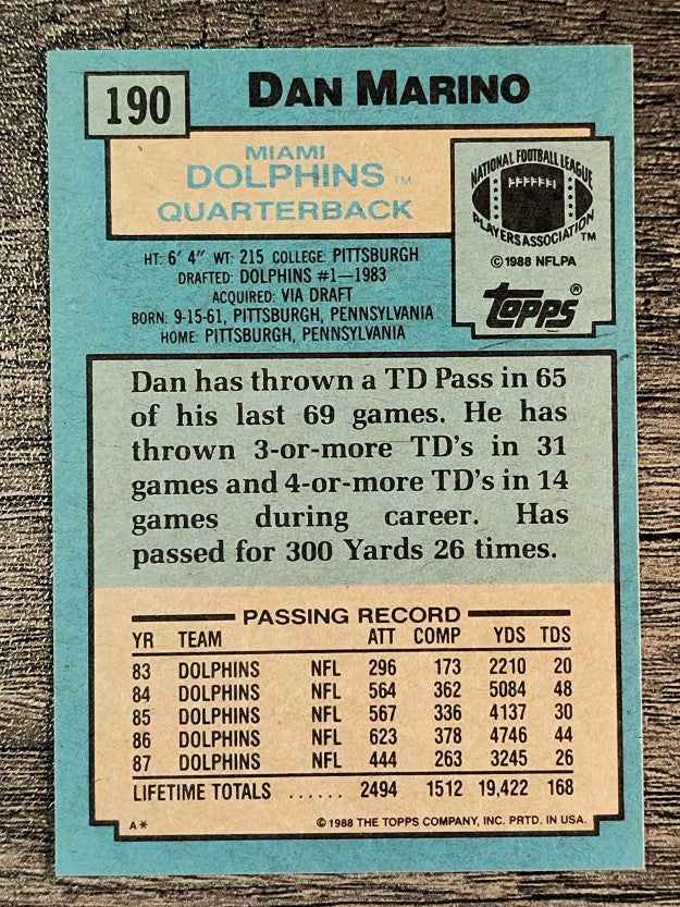 1988 Topps #190 Dan Marino