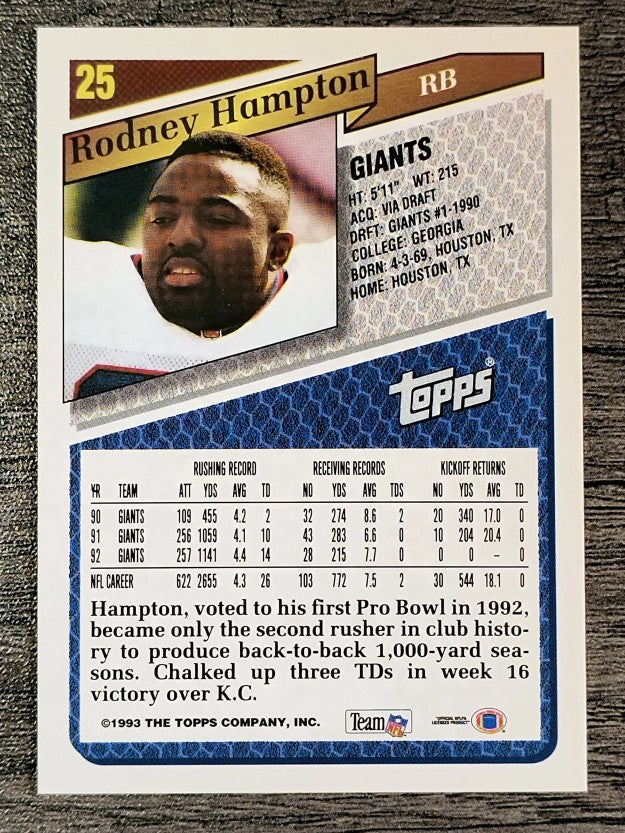 1993 Topps #25 Rodney Hampton