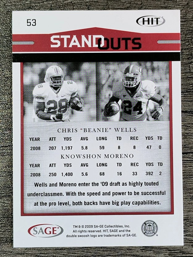2009 SAGE HIT #53 Knowshon Moreno SO/Chris Wells