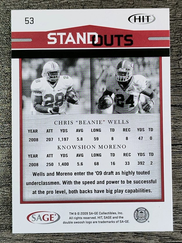 2009 SAGE HIT #53 Knowshon Moreno SO/Chris Wells