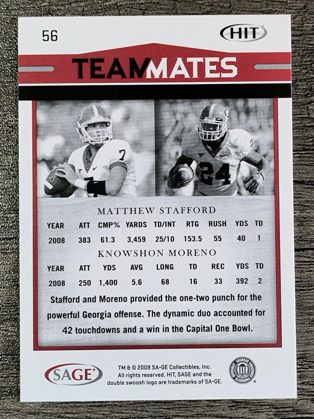 2009 SAGE HIT #56 Matthew Stafford TM/Knowshon Moreno
