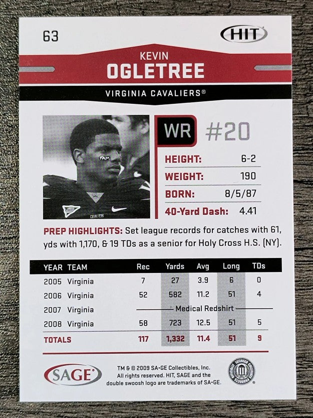 2009 SAGE HIT #63 Kevin Ogletree