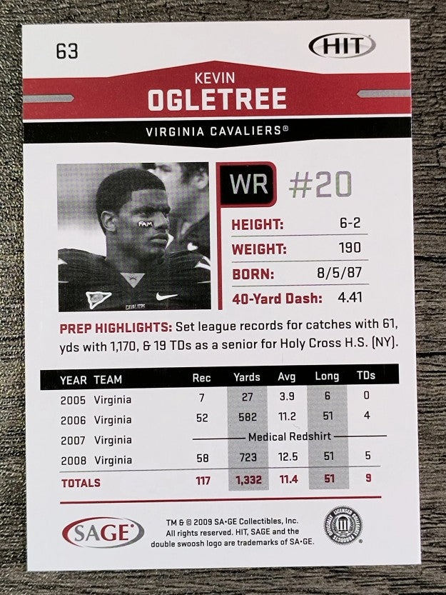 2009 SAGE HIT #63 Kevin Ogletree