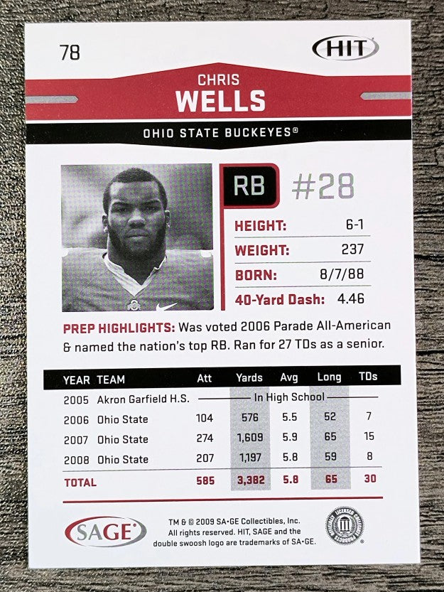 2009 SAGE HIT #78 Chris Wells