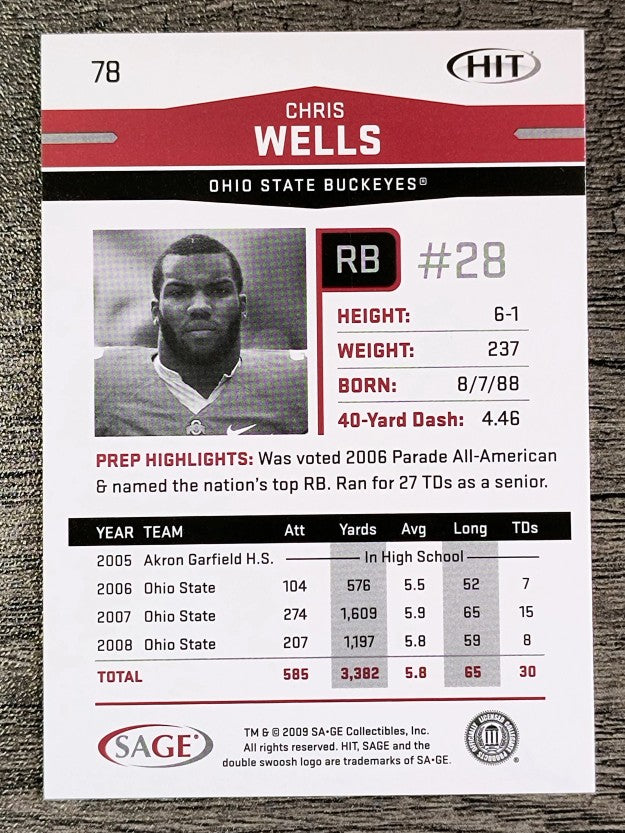 2009 SAGE HIT #78 Chris Wells
