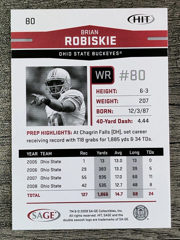2009 SAGE HIT #80 Brian Robiskie