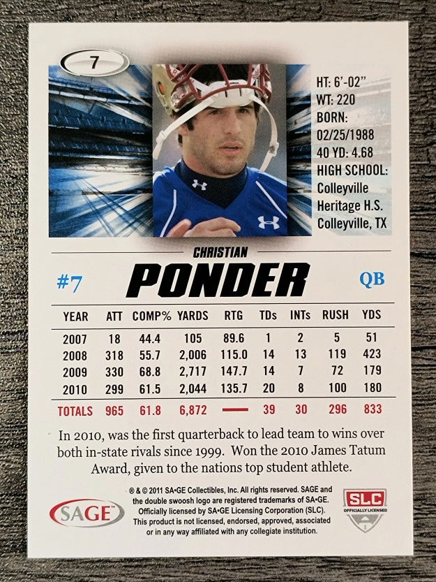 2011 SAGE HIT #7 Christian Ponder