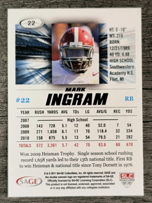 2011 SAGE HIT #22 Mark Ingram