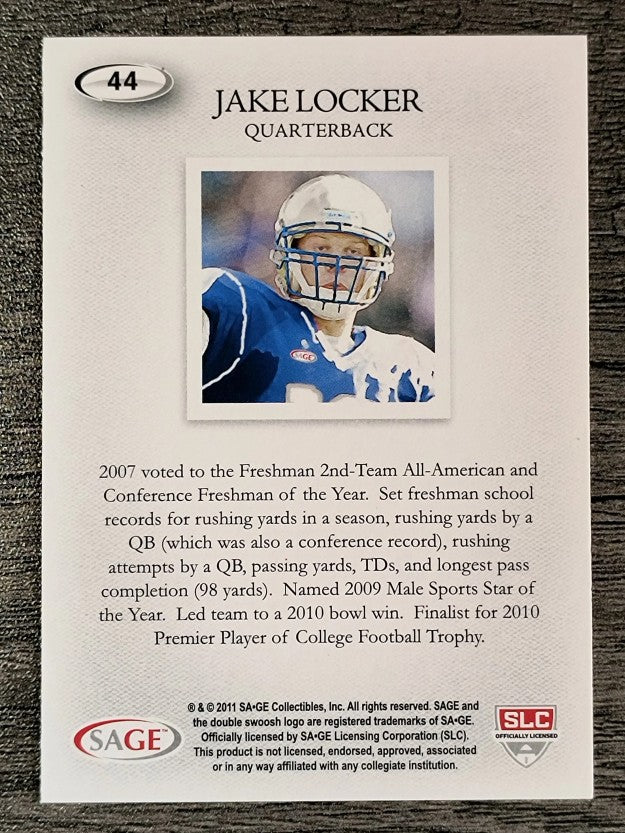 2011 SAGE HIT #44 Jake Locker Art