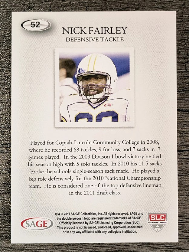 2011 SAGE HIT #52 Nick Fairley Art