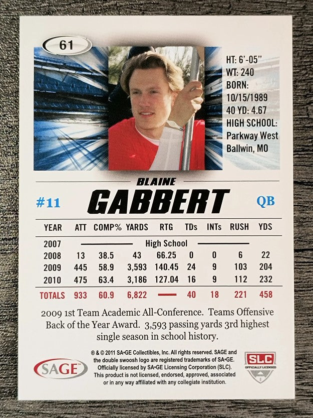 2011 SAGE HIT #61 Blaine Gabbert