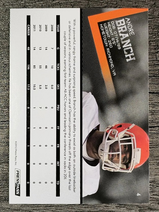 2012 Press Pass #4 Andre Branch