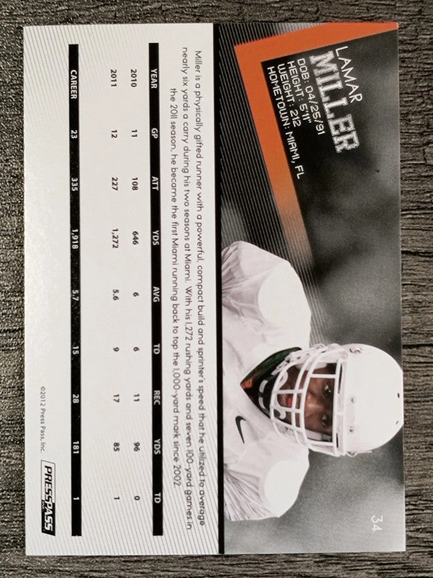 2012 Press Pass #34 Lamar Miller
