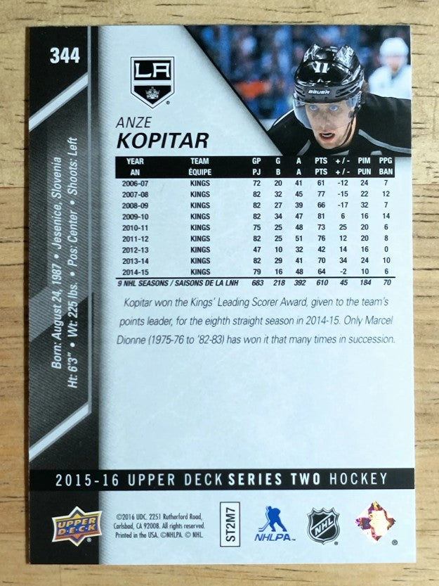 2015-16 Upper Deck #344 Anze Kopitar