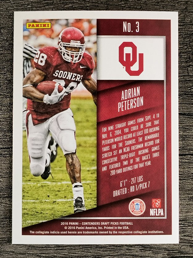 2016 Panini Contenders Draft Picks #3 Adrian Peterson