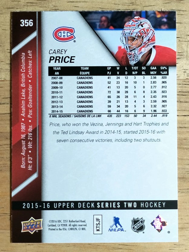 2015-16 Upper Deck #356 Carey Price