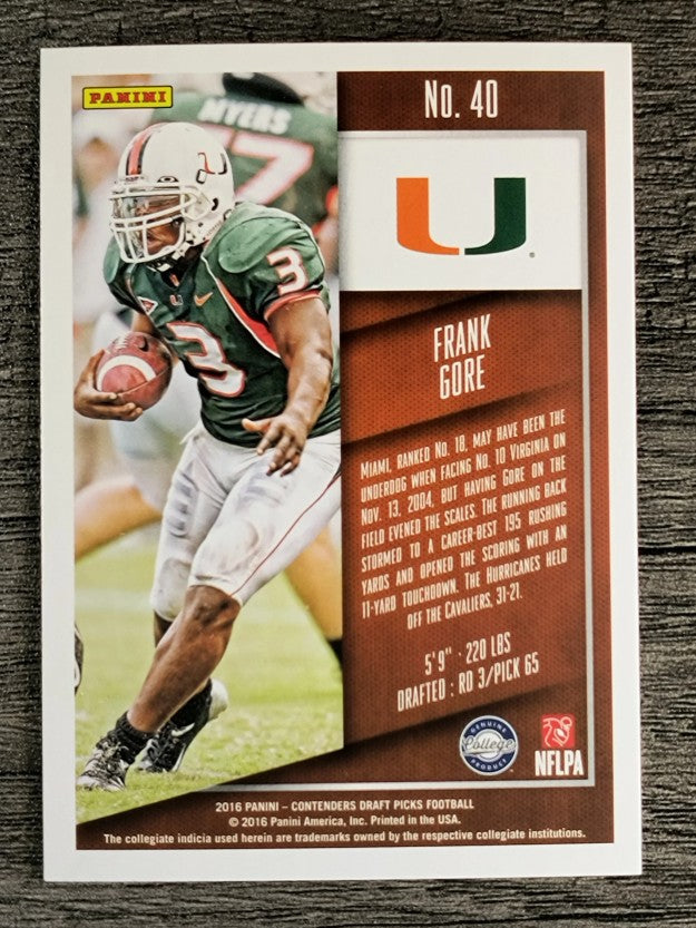 2016 Panini Contenders Draft Picks #40 Frank Gore