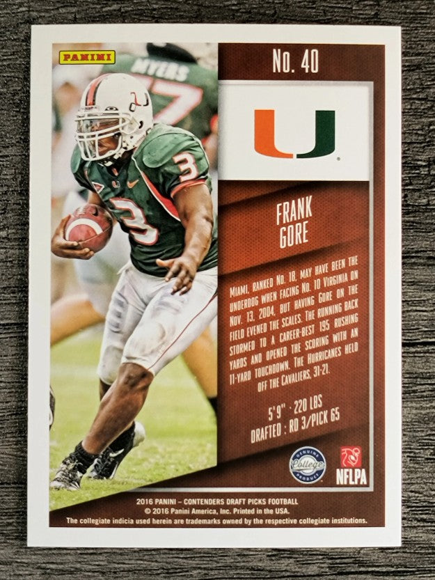 2016 Panini Contenders Draft Picks #40 Frank Gore