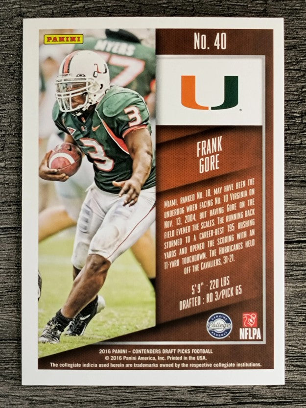 2016 Panini Contenders Draft Picks #40 Frank Gore