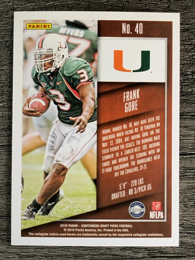2016 Panini Contenders Draft Picks #40 Frank Gore