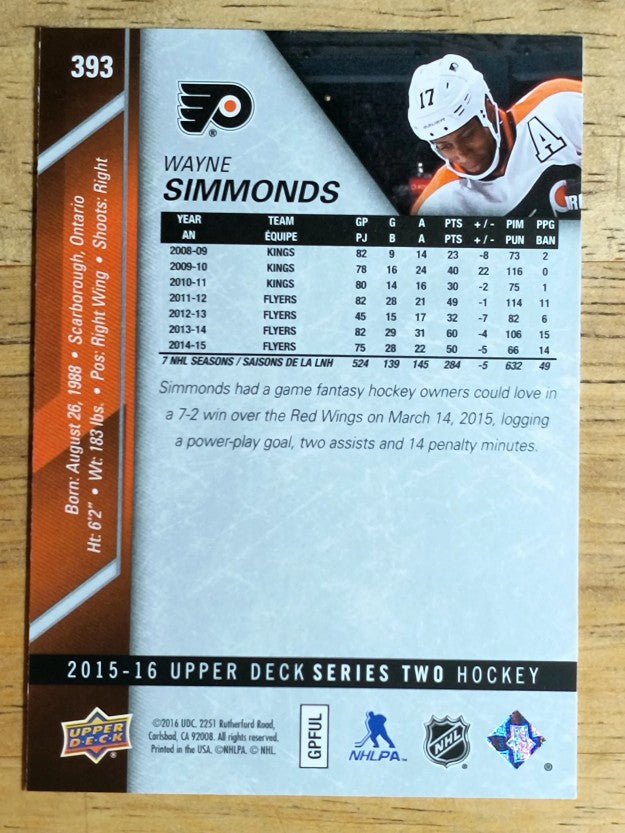 2015-16 Upper Deck #393 Wayne Simmonds