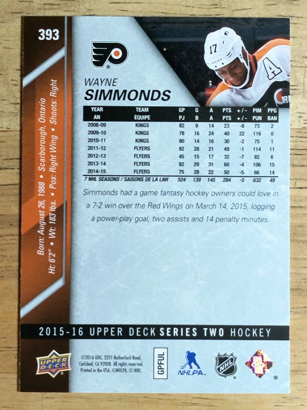 2015-16 Upper Deck #393 Wayne Simmonds