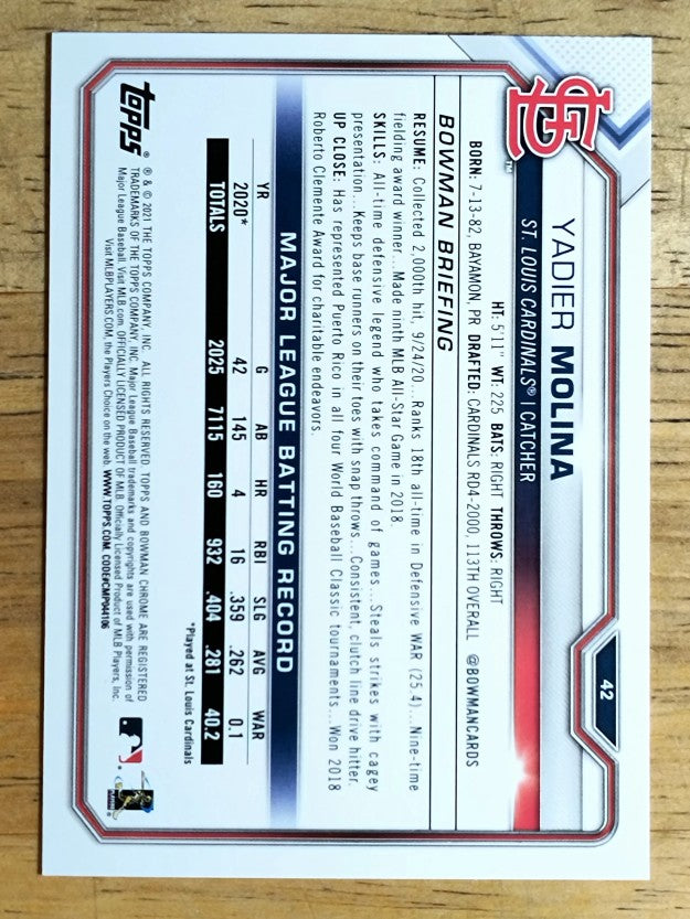 2021 Bowman #42 Yadier Molina
