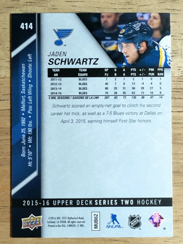 2015-16 Upper Deck #414 Jaden Schwartz