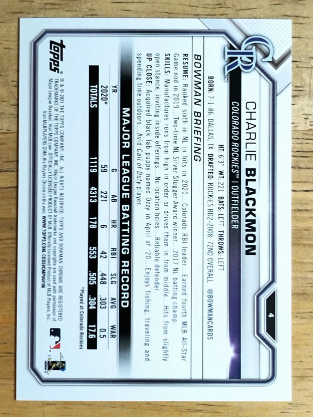 2021 Bowman #4 Charlie Blackmon