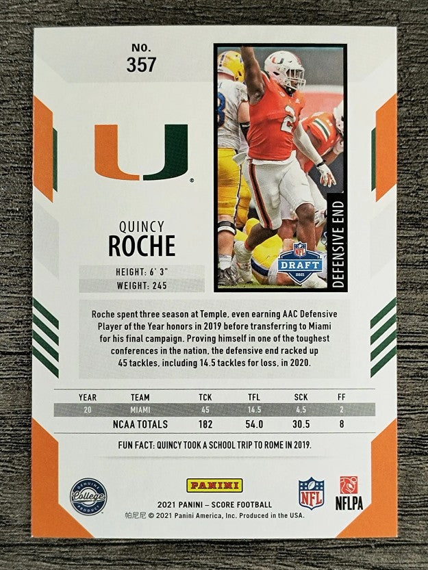 2021 Score #357 Quincy Roche RC