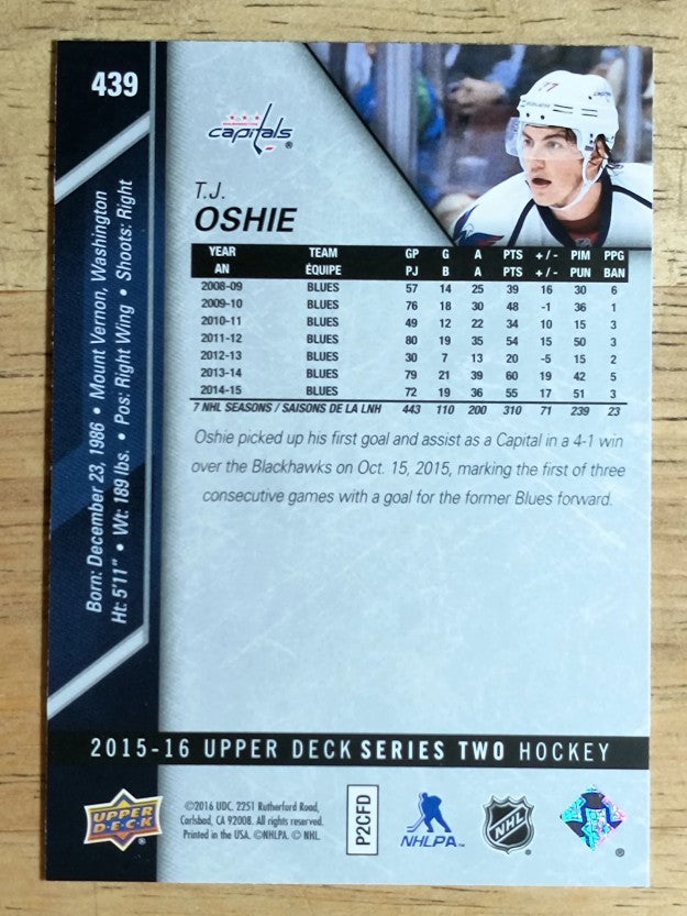 2015-16 Upper Deck #439 T.J. Oshie