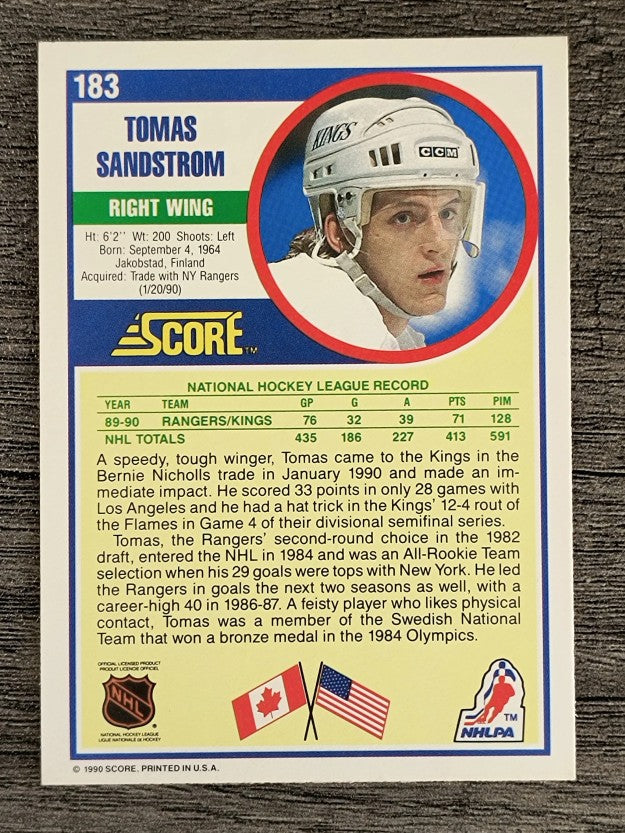 1990-91 Score #183 Tomas Sandstrom