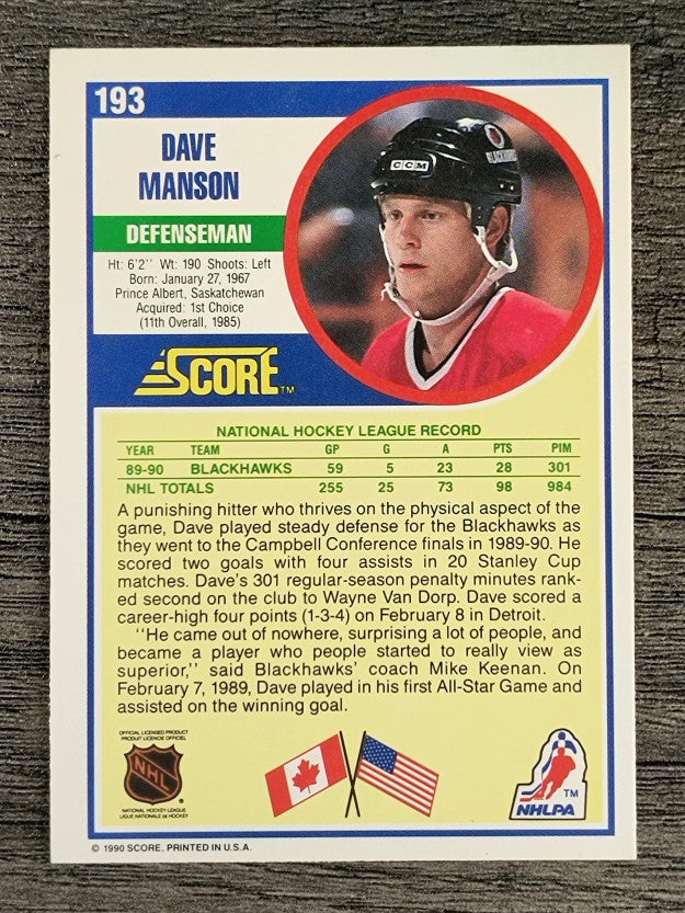 1990-91 Score #193 Dave Manson