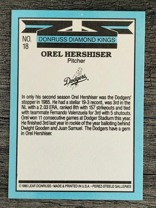 1986 Donruss #18 Orel Hershiser DK