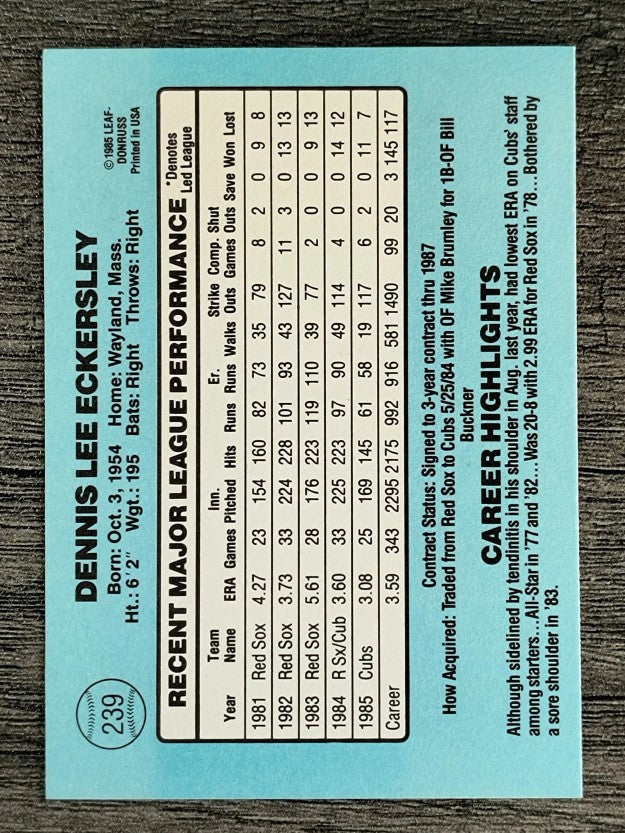 1986 Donruss #239 Dennis Eckersley