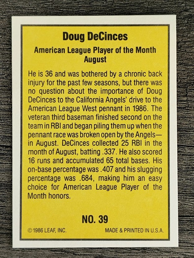 1986 Donruss Highlights #39 Doug DeCinces