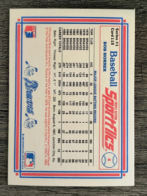 1986 Sportflics #115 Bob Horner