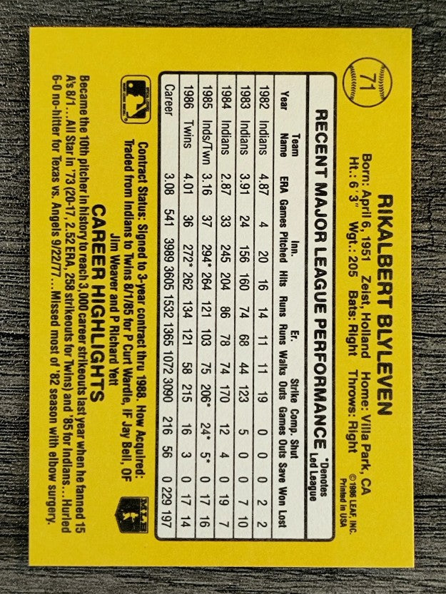 1987 Donruss #71 Bert Blyleven