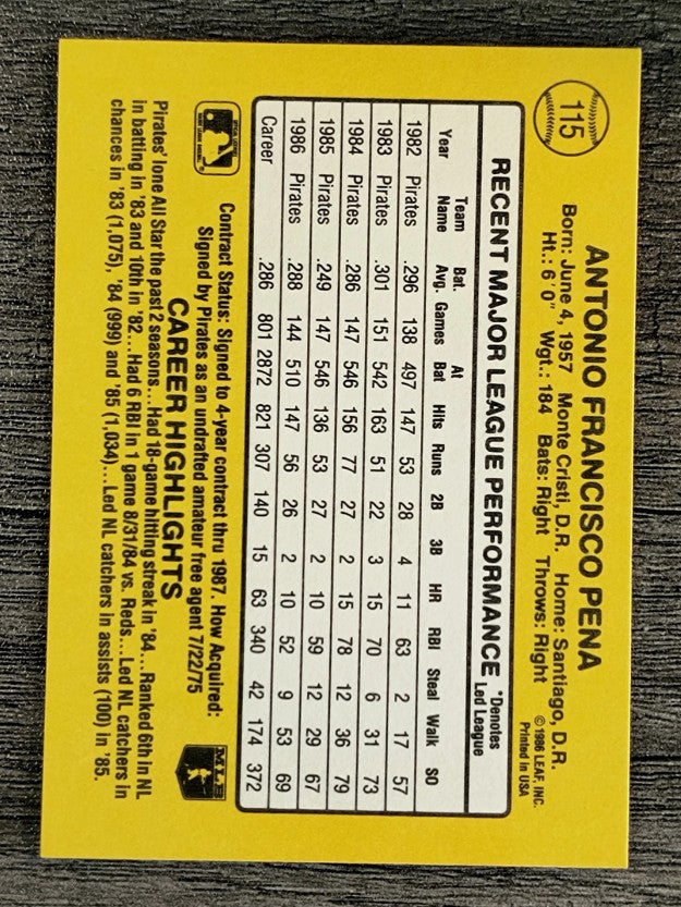 1987 Donruss #115 Tony Pena