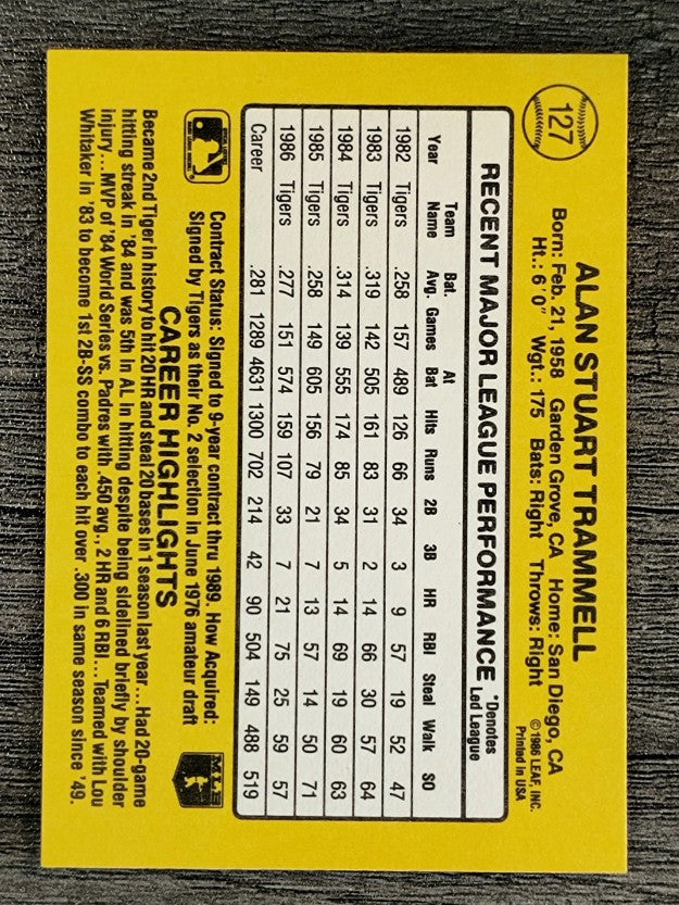1987 Donruss #127 Alan Trammell