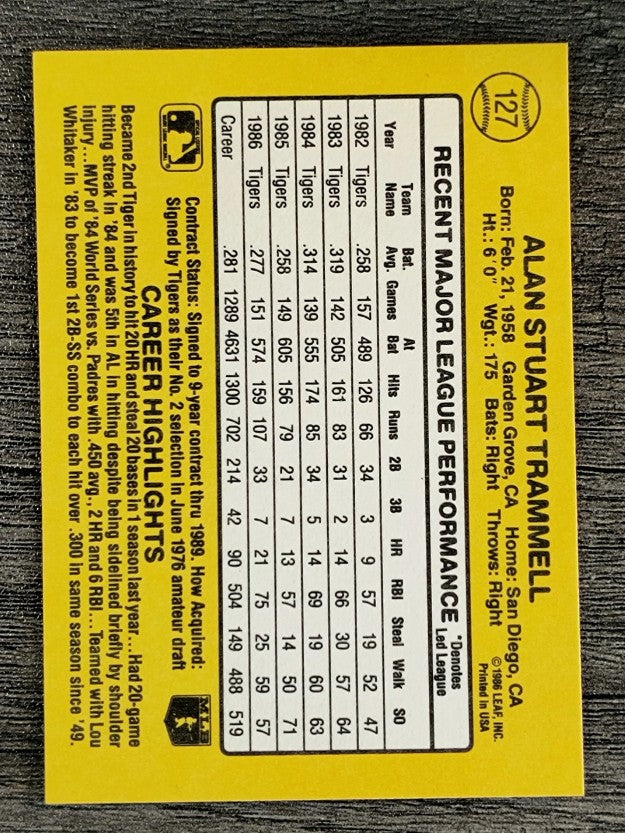 1987 Donruss #127 Alan Trammell