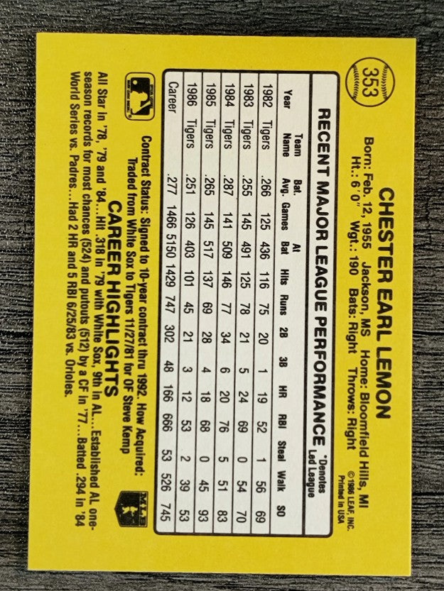1987 Donruss #353 Chet Lemon