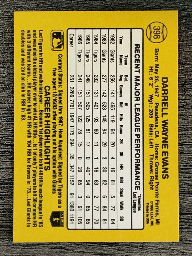 1987 Donruss #398 Darrell Evans