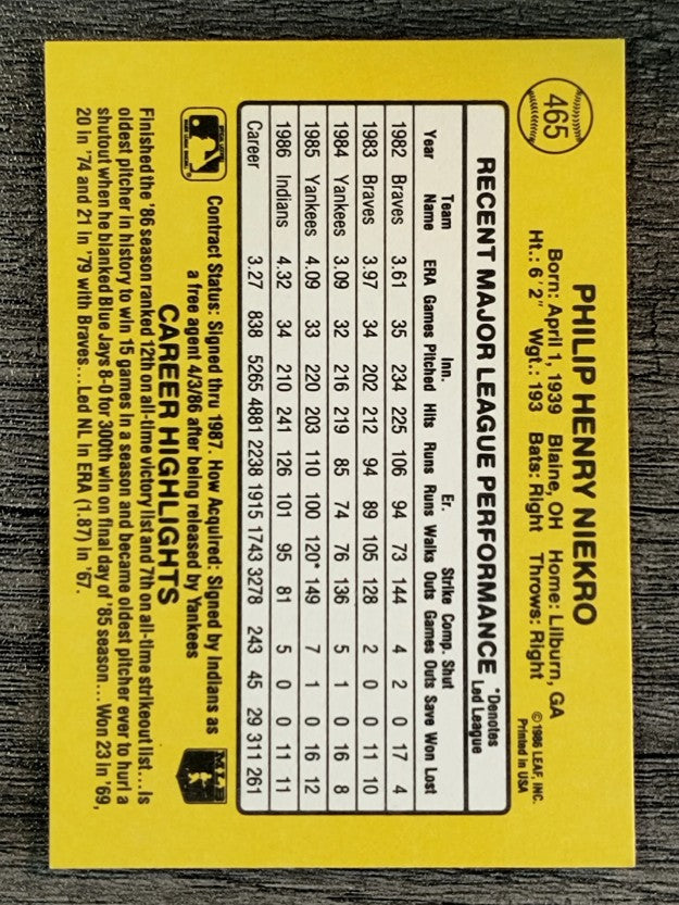 1987 Donruss #465 Phil Niekro