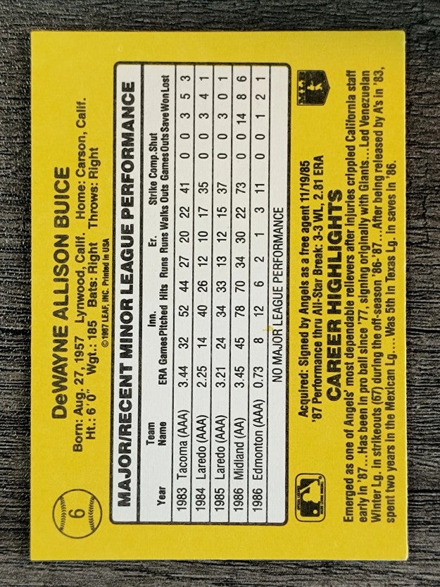 1987 Donruss Rookies #6 DeWayne Buice
