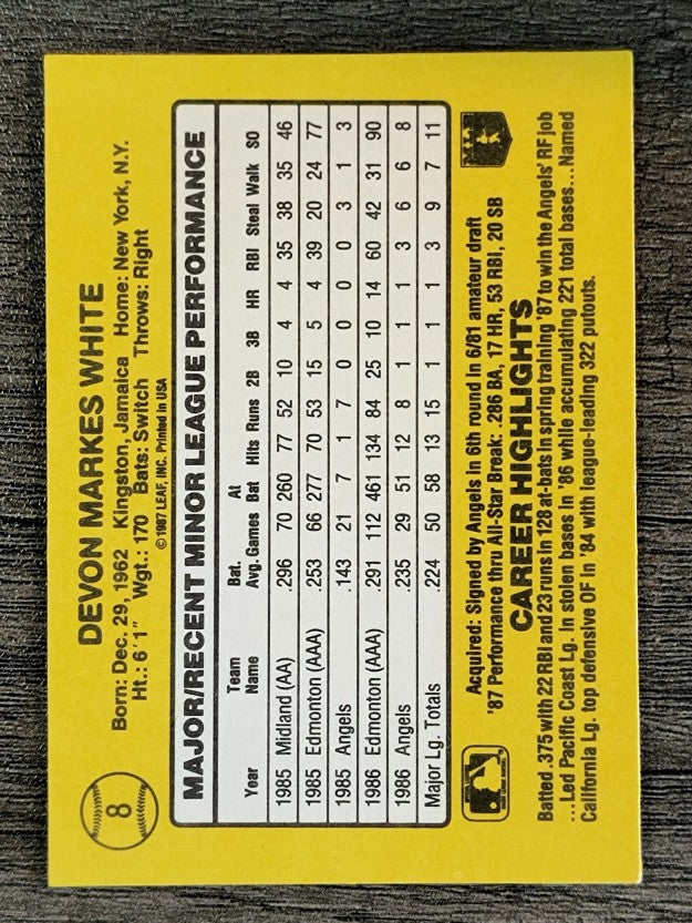 1987 Donruss Rookies #8 Devon White